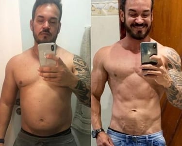 Transformação corporal com exercícios leves e dieta equilibrada para emagrecimento.
