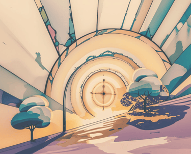 stylised landscape with trees and sunshine