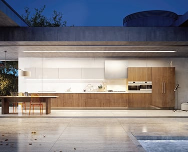 Open-concept kitchen with large island and Italian design