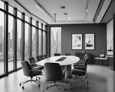 oval brown wooden conference table and chairs inside conference room