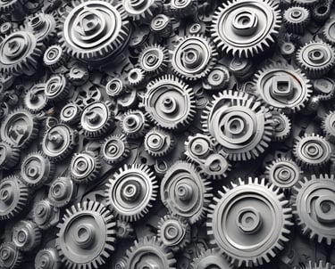 A dimly lit room features a prominent illuminated sign displaying the words 'Sysco LABS.' Below the sign are office desks with various electronic devices, including laptops and cables. The lighting creates a cool and professional atmosphere.