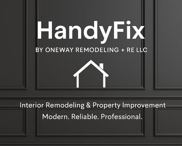 a black and white sign that says handy fix