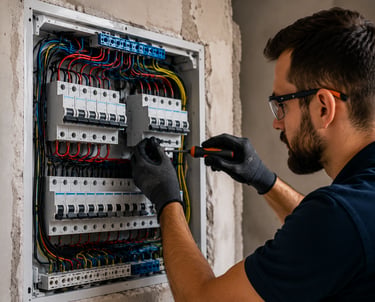 Pose d’un tableau électrique moderne dans le cadre d’une installation électrique résidentielle.