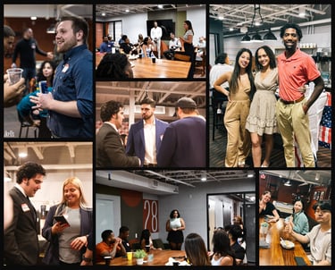 Professionals engaging in discussions at a Bridge City Connections networking event in Pittsburgh.