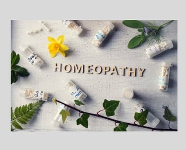 a variety of homeopatic products and flowers