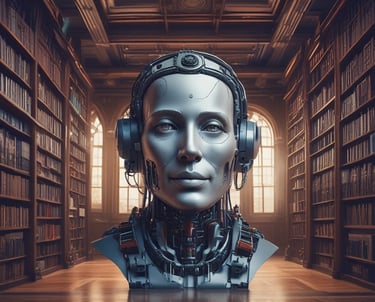 Large blue letters 'AI' stand prominently on a surface covered with a pattern of hexagonal shapes. Dark swirling lines intersect around the letters, creating a sense of motion and complexity. The background has a metallic sheen with a futuristic, digital style.