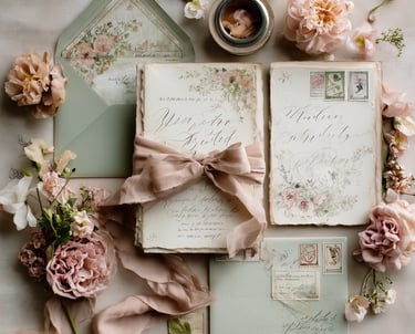 a vintage paper suite with a floral arrangement