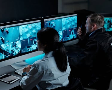 Office lobby under 24/7 watch by Remote CCTV UK cameras to prevent unauthorized building access.