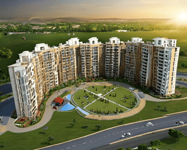 a large apartment complex with a circular shaped building
