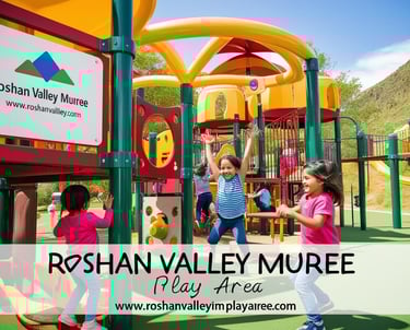 a group of children playing in a play area with a sign that says rosh