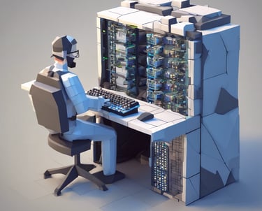 AI generated image of technician working at a server