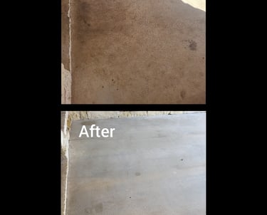 A before and after cleaning of a concrete floor