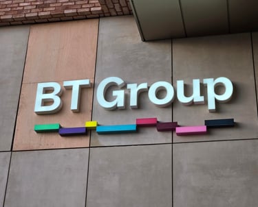 Illuminated 3D BT Group sign