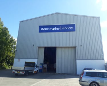Exterior building signage installation for Stone Marine Services facility