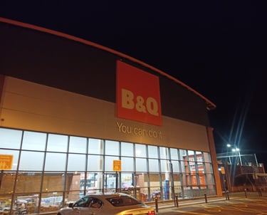 Exterior illuminated signage installation at B&Q retail store