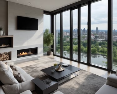A stunning luxury penthouse with panoramic city views.