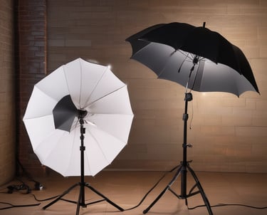 stock image of a tripod light with an umbrella for photography