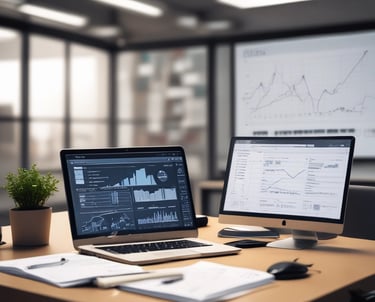 A modern workspace with a laptop, notepad, and coffee cup, symbolizing digital development.