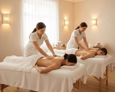 dos camillas, masaje en pareja