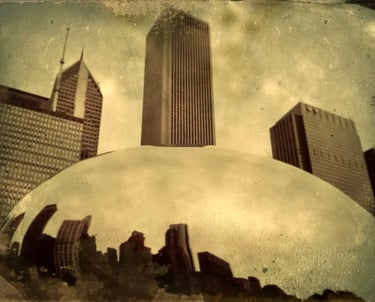 City skyline with a cloud ball in the background, captured in Chicago