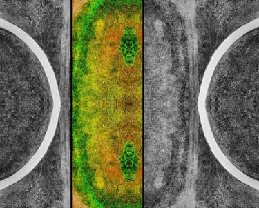 A vibrant green and yellow circle against a contrasting black background