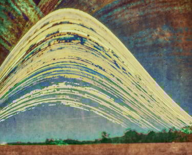 A vibrant painting of a six-month sun trail effect on photo paper.