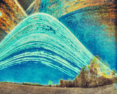 A vibrant painting of a six-month sun trail effect on photo paper.