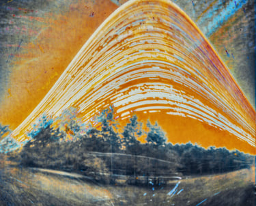 A vibrant painting of a six-month sun trail effect on photo paper.