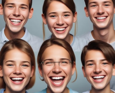 A dental model displaying a set of human teeth with braces. The model is placed on a flat surface, and there is an out-of-focus calendar in the background.