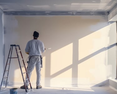 #pintor profesional pintando una pared de beige.