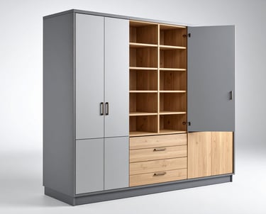 a cabinet with a cabinet and drawers