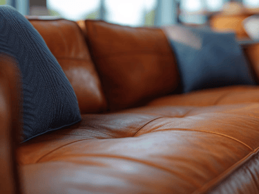brown leather sofa close up