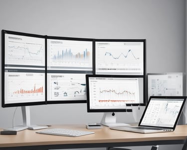 A spacious warehouse aisle with shelves stacked high with pallets wrapped in clear plastic. Boxes of various sizes are stored on orange metal racks, and a man is standing at the back wall near a stack of boxes. A small forklift labeled Toyota is positioned nearby.