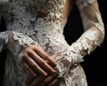 a woman in a white dress with a ring on her finger