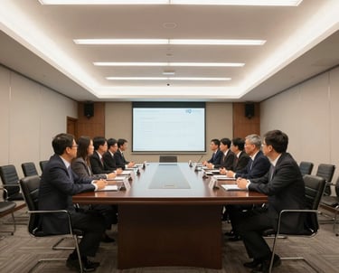 Modern security operations center with wall-mounted surveillance monitors and digital control consoles.