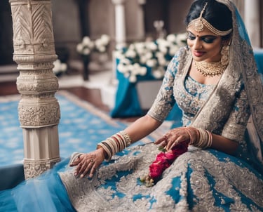 a woman in a blue jacket and sunglasses standing in front of a mirror