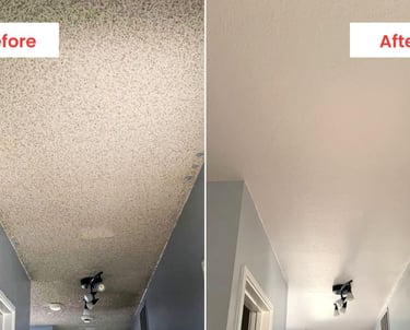 Popcorn ceiling removal before and after in Amherst MA