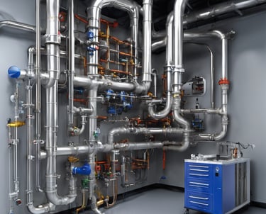 The image depicts a showroom or demonstration area showcasing various energy storage and conversion devices. Several white battery systems are stacked or aligned neatly. In the background, there is a diagram on the wall illustrating a solar energy system, including components like PV arrays, lithium batteries, inverters, and generators. A few blue battery cells are displayed on shelves to the right.