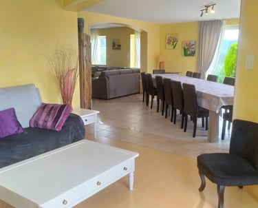 2ème salon, coin bibliothèque avec vue sur salle à manger et salon