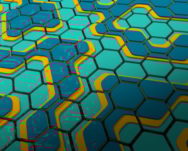 Arte modulare minimalista. Esagoni disposti a nido d'ape, ispirati dalle isoipse topografiche