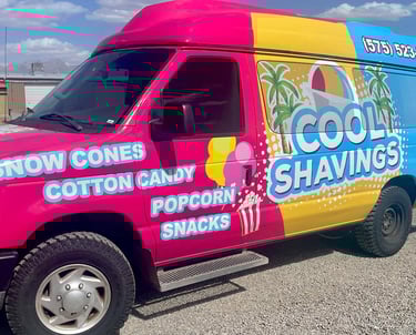 An eye catching custom van wrap, for a snow cone company in Las Cruces, NM.
