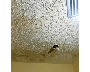a ceiling with extensive water damage