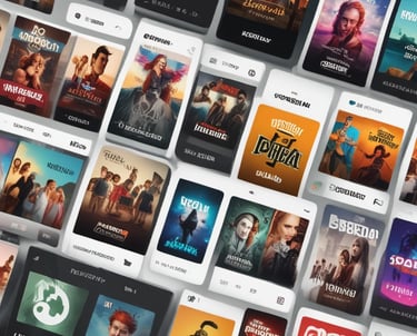 A flat-screen television is displayed in a dimly lit room, showcasing a variety of streaming service apps on its screen, such as Netflix, Prime Video, and Spotify. The TV is positioned on a black stand beside a tall floor lamp, casting a soft ambient light on the surrounding area.