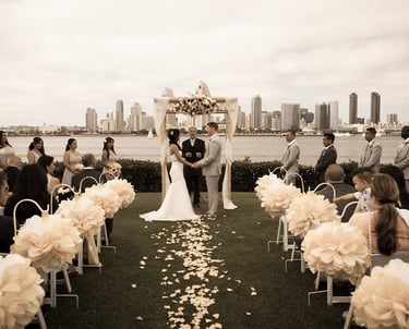 Sepia toned image of Wedding ceremony at Centennial Park, Coronado