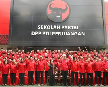 a group of people standing in front of a large, PDIP sign