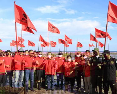 a group of people standing in front of a group of flags, PDIP