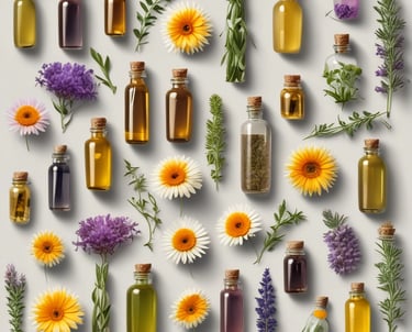Two jars of hemp body balm are displayed, labeled with ginger honey and vanilla coconut varieties. They are surrounded by decorative dried flowers and leaves with hues of yellow, brown, and green. The setup appears to be on a light surface, creating a natural and earthy aesthetic.