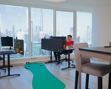 Public Relation Officer sitting the ZETUP PRO office working on client visas and company formation