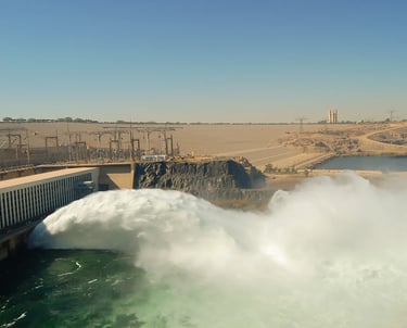 a large body of water with a large amount of water coming out of the water