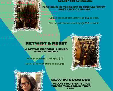 New year hair special that is centered towards extensions and loc services.